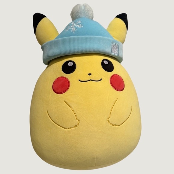 Squishmallows Other - Squishmallows Pikachu Holiday Yellow With Blue Hat Medium Plush